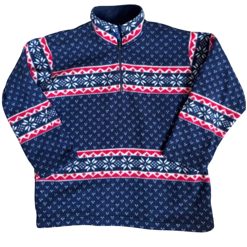 Vintage Fair Isle Bugle Boy Snowflake Mock Neck Quarter Zip Fleece Size Medium